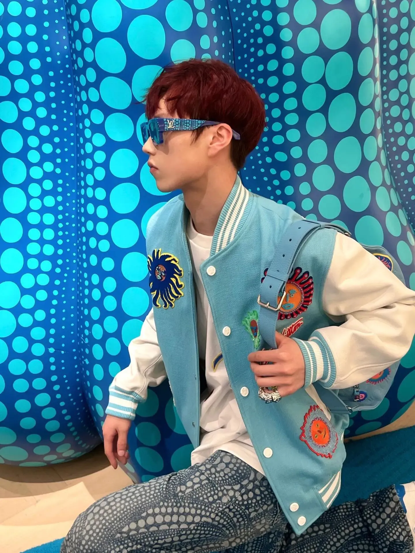 Louis Vuitton/Louis Vuitton 24Fw Yayoi Kusama joint sunfish baseball jacket